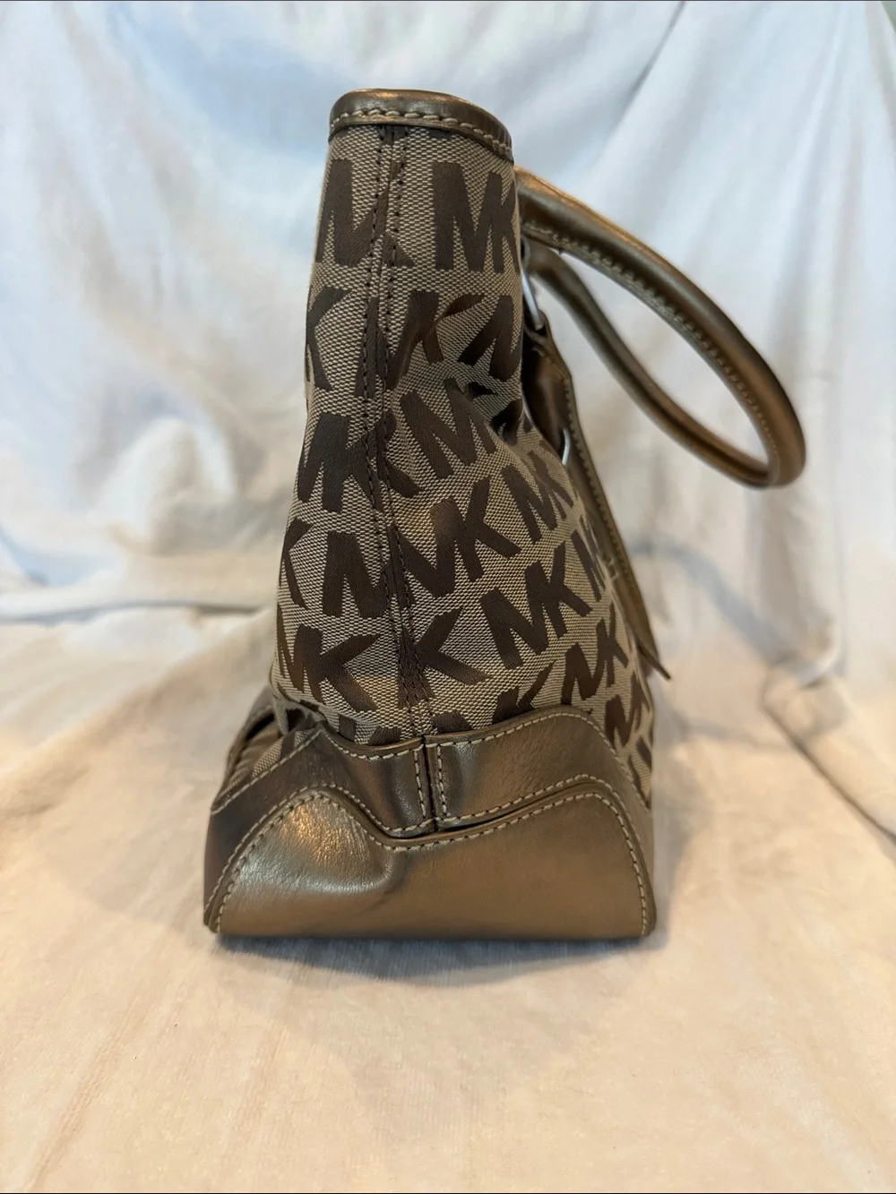 Michael Kors MK Logo Tan  Tote with Metallic Gold Trim